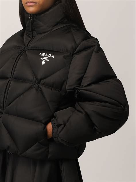 prada black womens coat|Prada nylon jacket women's.